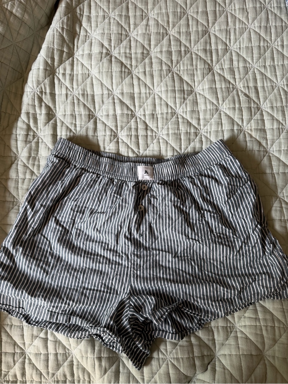 Anthropologie Green & White Striped Cotton Sleep Shorts
